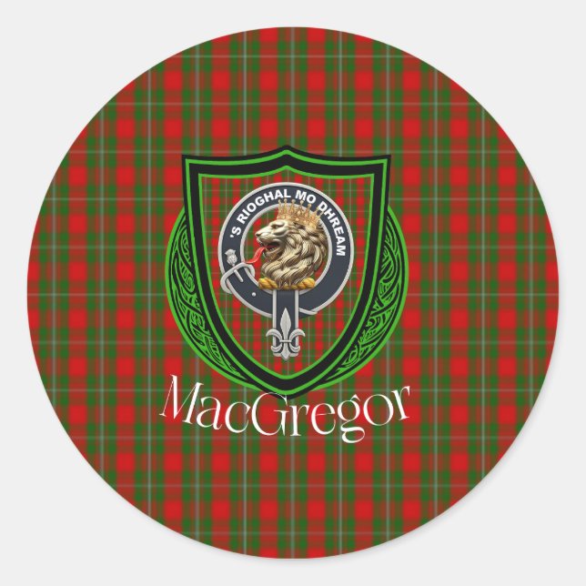 Pegatina Redonda MacGregor Scottish Clan Tartan & Crest (Anverso)
