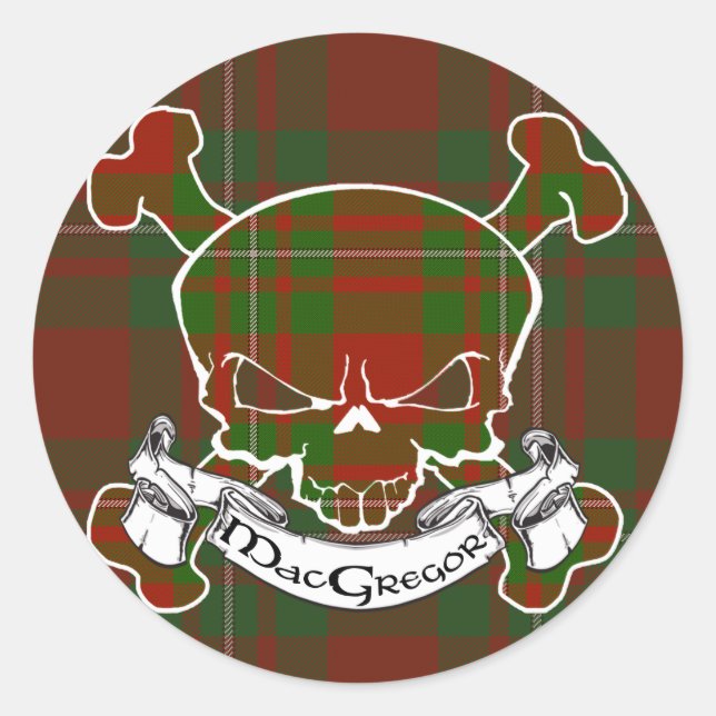 Pegatina Redonda MacGregor Tartan Skull (Anverso)