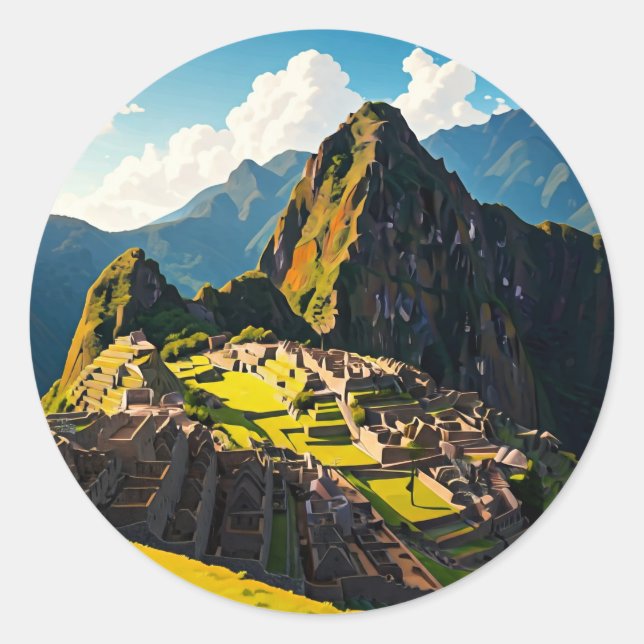 Pegatina Redonda Machu Picchu Peru Travel Souvenir (Anverso)