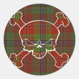 Pegatina Redonda MacLean Tartan Skull Sin Pancarta
