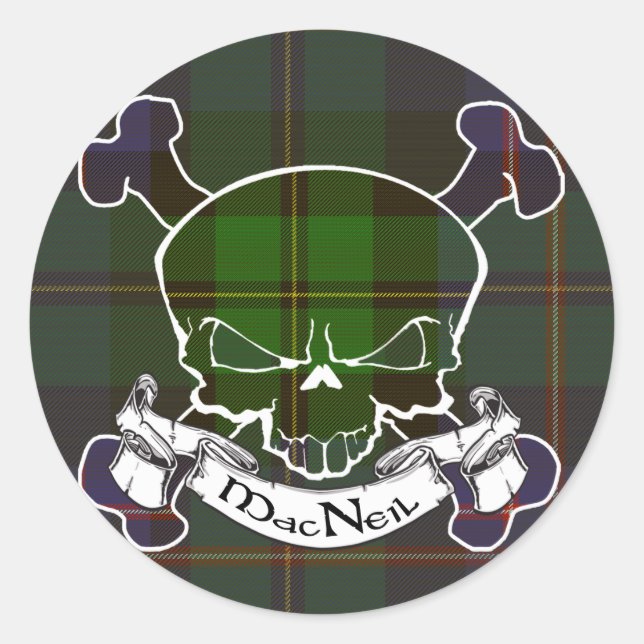 Pegatina Redonda MacNeil Tartan Skull (Anverso)