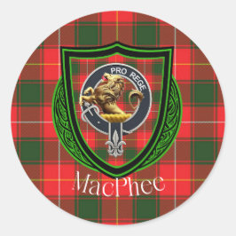 Pegatina Redonda MacPhee Scottish Clan Tartan & Crest