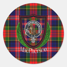 Pegatina Redonda MacPherson Scottish Clan Tartan & Crest