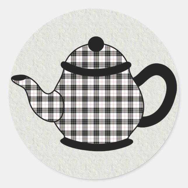 Pegatina Redonda Macpherson Tartan Plaid Teapot (Anverso)