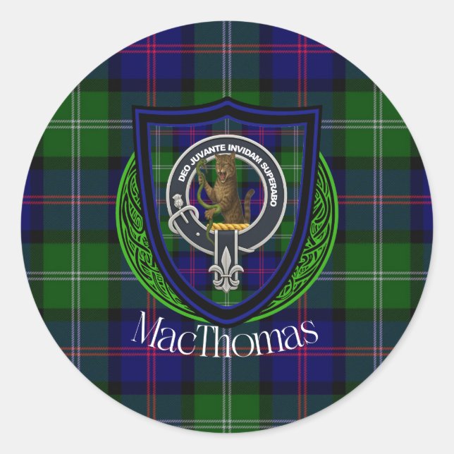 Pegatina Redonda MacThomas Scottish Clan Tartan & Crest (Anverso)