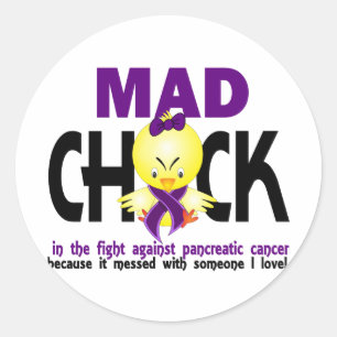 Pegatina Redonda Mad Chick En La Lucha Contra El Cáncer Pancreático