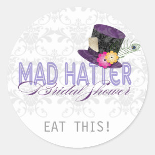 Pegatina Redonda Mad Hatter Bridal Shower Gracias Pegatinas