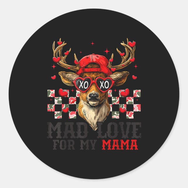 Pegatina Redonda Mad Retro Love For My Mama Deer Hunting Happy Vale (Anverso)
