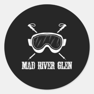 Pegatina Redonda Mad River Glen Vermont Rústico Esquiador de esquí 