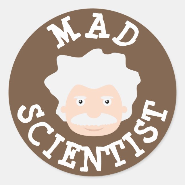 Pegatina Redonda Mad Scientist (Anverso)