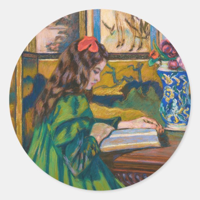 Pegatina Redonda Madeleine Reading | Armand Guillaumin (Anverso)