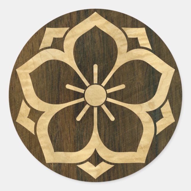 Pegatina Redonda Madera Chuinyaekikyo japonesa Kamon Cherry Blossom (Anverso)