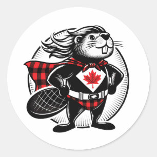 Pegatina Redonda Madera de castor canadiense a cuadros de búfalo