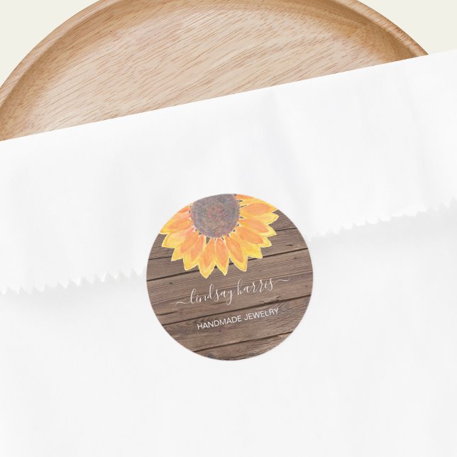 Pegatina Redonda Madera de granero de girasol de Jeweler (Subido por el creador)