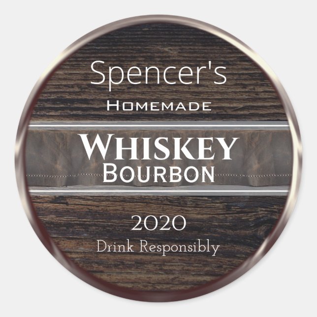 Pegatina Redonda Madera, Metalizado y cuero personalizados (Anverso)