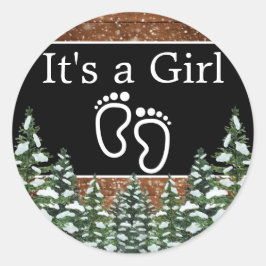 Pegatina Redonda Madera Nevada Negra Y Pino Forestal Es Un CHICA