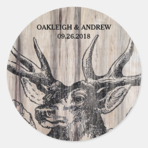 Pegatina Redonda Madera Rusa   Deer Save the Date Pegatinas