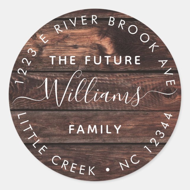 Pegatina Redonda Madera Rusa | Elegante futuro moderno Sr. y Sra. (Anverso)