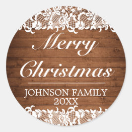 Pegatina Redonda Madera Rusa y Feliz Navidad Blanca