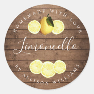 Pegatina Redonda Madera Rústica de Limoncello casera personalizado