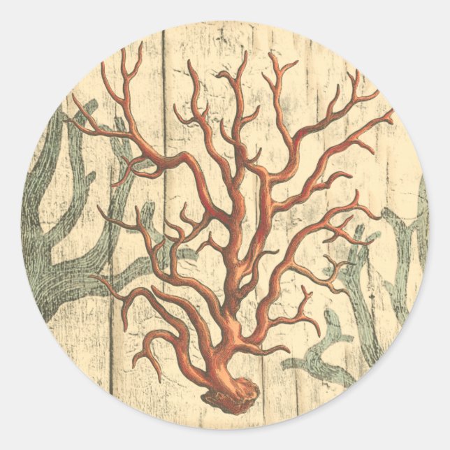 Pegatina Redonda Madera y coral pequeño (Anverso)