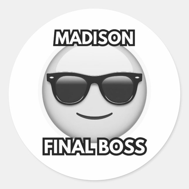 Pegatina Redonda Madison Final Boss Cool Emoji Sticker (Anverso)