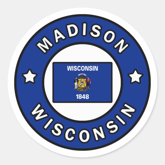 Pegatina Redonda Madison Wisconsin (Anverso)