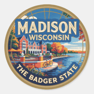 Pegatina Redonda Madison Wisconsin Capital Lagos Viajes