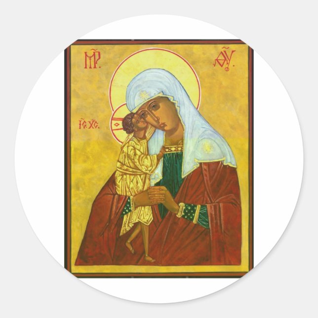 Pegatina Redonda Madona y niño (Anverso)