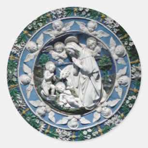 Pegatina Redonda Madonna Adorando al Niño de Della Robbia