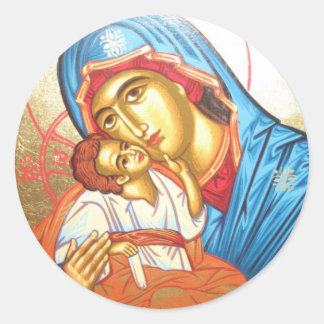 Pegatina Redonda Madonna con Jesús Oro de Icono Religioso Bizantino