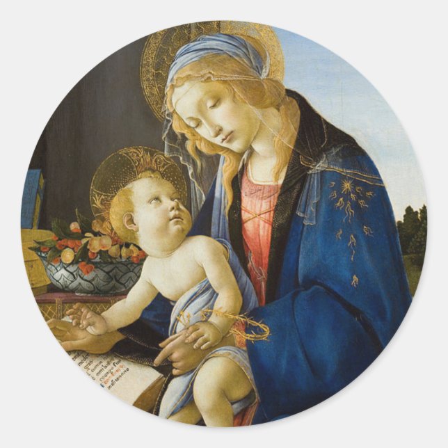 Pegatina Redonda Madonna del libro de Botticelli Religious (Anverso)