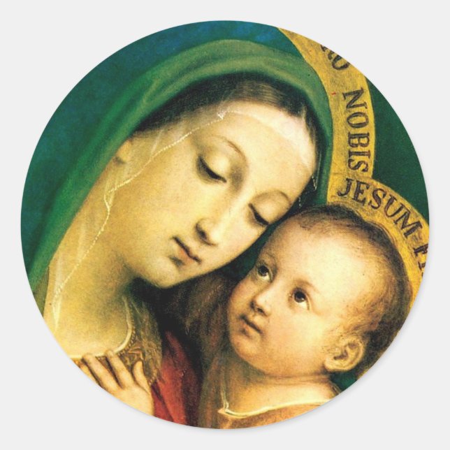 PEGATINA REDONDA MADONNA E HIJO (Anverso)