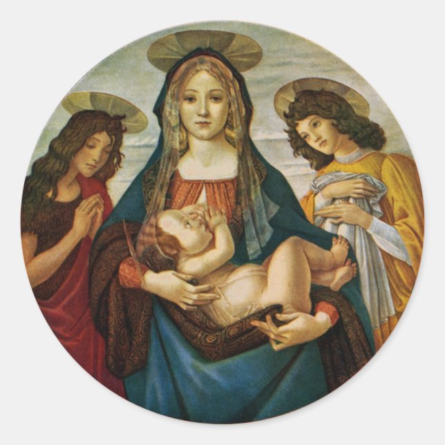 Pegatina Redonda Madonna e hijo de Botticelli (Anverso)