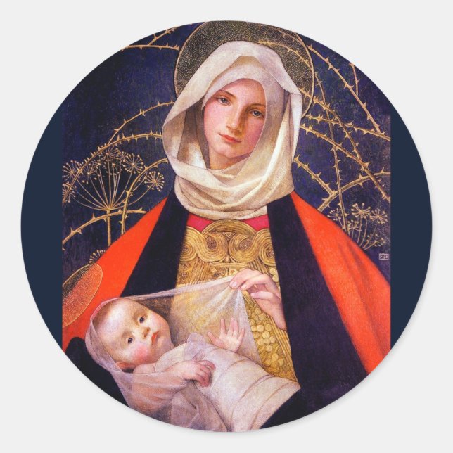 Pegatina Redonda Madonna Holding Child (Anverso)
