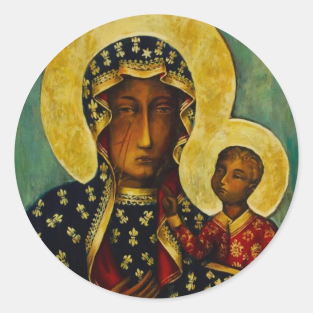 Pegatina Redonda Madonna negra de Częstochowa (Anverso)