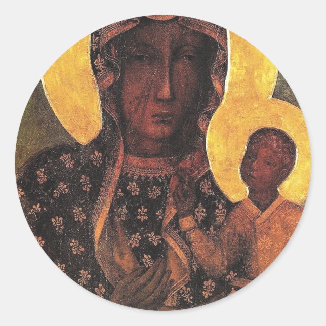 Pegatina Redonda Madonna Negra Polonia Nuestra Señora De Czestochow (Anverso)