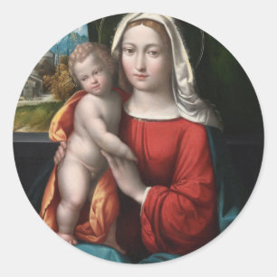 Pegatina Redonda Madonna y niño