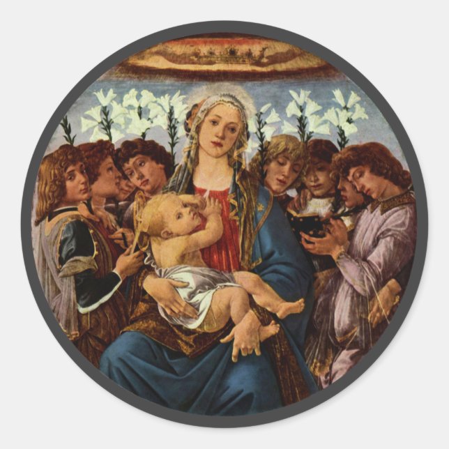 Pegatina Redonda Madonna y niño con ocho ángulos de Botticelli (Anverso)