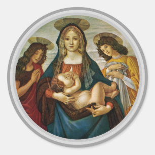 Pegatina Redonda Madonna y Niño de Botticelli