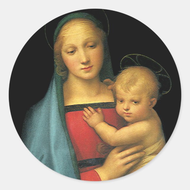 Pegatina Redonda Madonna y niño, Madonna del Granduca, por Rafael (Anverso)