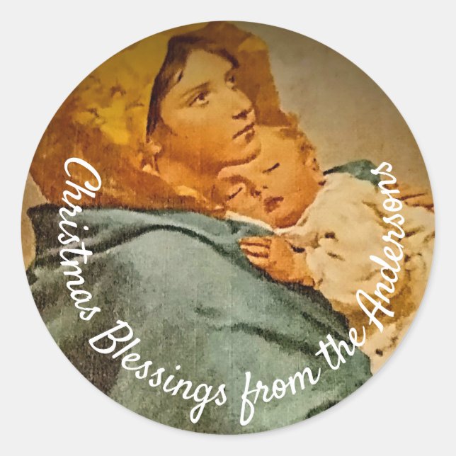 Pegatina Redonda Madonna y niño personalizados (Anverso)