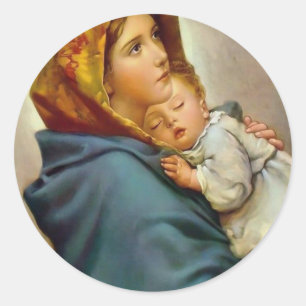 Pegatina Redonda Madonna Y Niño Roberto Ferruzzi