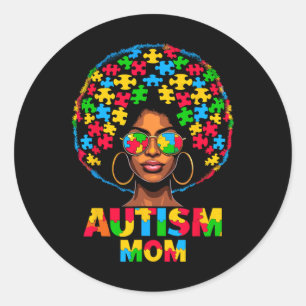 Pegatina Redonda Madre Afroamericana Conciencia del Autismo America