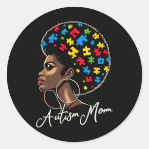 Pegatina Redonda Madre afroamericana de conciencia sobre el autismo