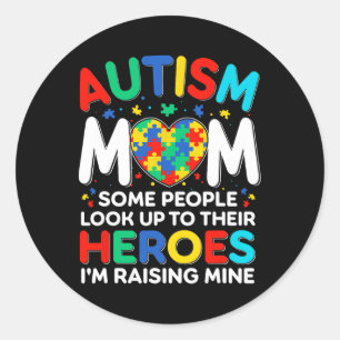 Pegatina Redonda Madre Autista Criando Héroes Conciencia del Autism