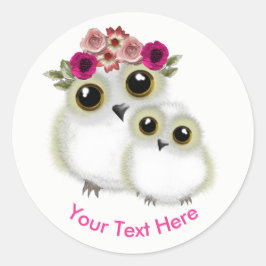 Pegatina Redonda Madre Bebé Lechuza Rosa Blanca Personalizada