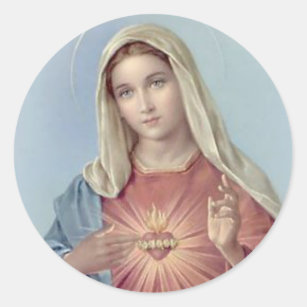 Pegatina Redonda Madre bendecida Maria inmaculada del corazón
