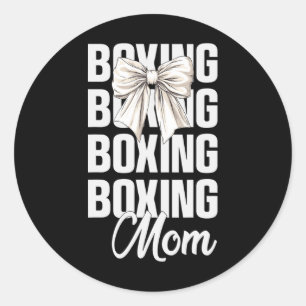 Pegatina Redonda Madre Boxeadora Coqueta Lazo Amantes del Boxeo Mad