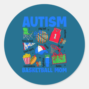 Pegatina Redonda madre de baloncesto autismo mama conciencia de aut